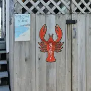 Lobster Coastal Wooden House Number Sign by G. DeBrekht | Coastal Sea-Life Décor