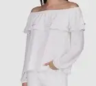 $78 Michael Kors Women's White Ruffled Off-Shoulder Tied Cuff Blouse Top Size XS