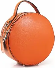 [Woodland Leather] Italian Designer Handbags For Women, Vera Pelle Genuine Leather Round Cross Body Bag And Top Handle Bag For Ladies With Fashion Shoulder Bag Strap