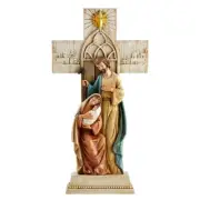 Holy Family Adoration in Bethlehem Standing Cross Christmas Gift 12 1/2 In