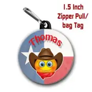 Texas Emoji ZIPPER PULL Two Personalized 1.5 Inch Cowboy Zipper Pulls