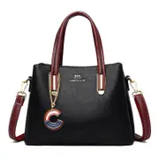 Nevenka Womens Leather Shoulder Tote Bag Handbags With Zipper-Black