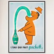 Galrie Perrier Pschitt Vintage French Advertising Poster -Classic Mineral Water Art Print, Black Frame, 50 x 70cm (20 x 28inch)