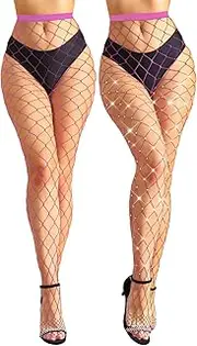 [ZINTEDI] 2 Pairs Fishnet Stockings for Women Fishnet Tights Sparkly Fishnets for Women