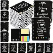 Kosiz Christian Gift Set Bulk Bible Verse Bamboo Pens Fathers Day Gift Spiral Religious Notebook with Sticky Notes Sunday School Gift Motivational Notebook for Teacher(Black, 60 Pcs/ 30 Set)
