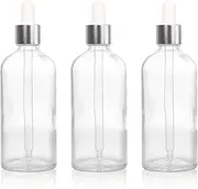 COSIDEA 3 pcs Empty 3.33oz / 100ml Clear Glass dropper bottles Silver droppers for oils essential oil bottle travel serum containers