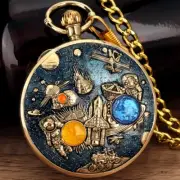 Classic Music Box Quartz Pocket Watch Space Station Design Roman Numerals Scale