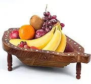 KIAH HAAT Handcrafted Wooden Collapsible Fruit and Veggie Basket | Bread, Eggs, Nuts Keeping Container for Kitchen Dining Table, 14" Papaya Shape