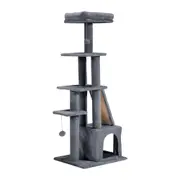 Petzly Cat Tree Tower Scratching Post Scratcher Condo House Bed 125cm Dark Grey