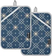 Large Pot Holder Heat Resistant Merry Christmas Ethnic Blue Potholders for Kitchens with Pockets Hot Pads Oven Mitts 2 Pack