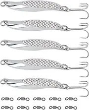 SG Store 5pcs Silver Metal Sea Fishing Lures 65mm Wedge Slice Treble Hooks Lures with 10 Swivels Casting for Bass Mackerel Trout Bluefish Pik Salmon 21g
