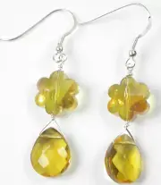 Teardrop & Flower Crystal Earrings Sterling Silver Handmade Jewelry
