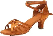 [HOBTEC] Women's Latin Dance Shoes Satin High Heel Open Toe Salsa Bachata Tango Samba Ballroom Party Practice Dancing Shoes