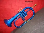 Flugelhorn 3 Valve Blue color Brass Finish with mouthpiece and hardcase