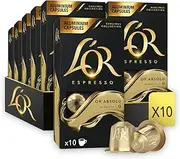 [L'OR Espresso] Coffee Or Absolu - Intensity 9 - 100 Aluminium Capsules Compatible With Nespresso Machines (10x10 Pods Pack)