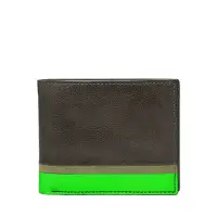 在飛比找Yahoo奇摩購物中心優惠-FOSSIL Leon 真皮證件格零錢袋皮夾-深咖X亮綠色 
