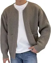 [UPGENT] Plus Size Men's Knitted Cardigan Sweaters Fashion Full Zip Up Slim Fit Comfy Youths Sweater Jacket Top with Pockets