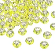 100Pcs 14mm Large Hole Glass Beads Yellow European Loose Faceted Craft Bead