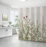 Floral Fabric Shower Curtain Vintage Painting,Waterproof Shower Curtain with Hoo