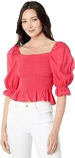[Tommy Hilfiger] Women's Smocked Peplum Shirt Blouse