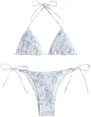[Generic] Micro Bikini for Women 2 Piece Floral Bikini Sets Smocked Drawstring Side Triangle Halter Sexy Cute Swimsuits Beach