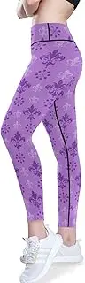 [GuoChe] Yoga Leggings for Women High Waist Mardi Gras Purple Carnival Royal Lily Retro Sweatpants Butt Lifting Pants for Women