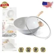Versatile 12" Induction-Compatible Wok with Glass Lid - PFOA Free Cooking