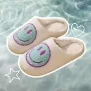 Smiley Face Slippers Happy Face Cozy Comfy Fall Winter _Mint