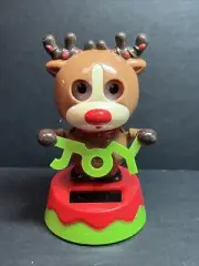 New Solar Powered Dancing Toy Bobble Head CHRISTMAS REINDEER With Joy Sign