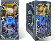 UONNO DIY 3D Wooden Booknook Kit, Miniature Dollhouse Bookshelf Insert with LED Lights & Dust-Proof Sheet, Bookend Diorama Building Set for Adults Teens Gift