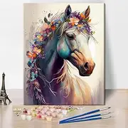 TUMOVO Horse Paint by Numbers Adult Charming Portrait of a Horse and Delicate Florals Paint by Number Kits Animal Painting for Adults Paint by Number Kits Home Decor, 16 x20 Inch, Frameless