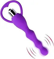 Vibrating Beads Butt Plug, Graduated Design Silicone Vibrator Waterproof G spot Sex Toy for Men Women and Adult Couples (Purple)