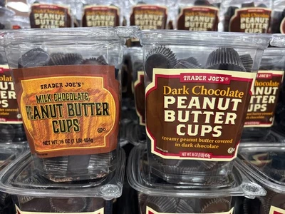 PICK 2!! Trader Joe's Dark or Milk Chocolate Peanut Butter Cups 16oz 454g Each