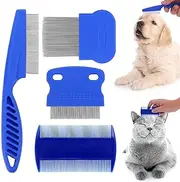 Cat Dog Flea Comb, Pet Tear Stain Remover Comb Set Pet Dog Cat Grooming Comb (4 Pieces) (Blue, One Size)
