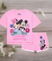 Minnie Mouse/Mickey Mouse Pink Floral Tee and Shorts Outfit Set, 2 Pc 7/8 New