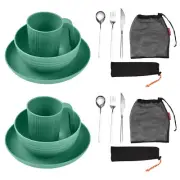 Camping Utensils Set for 2 Portable Wheat Straw Mess Kit with Bowl Plate B7T0