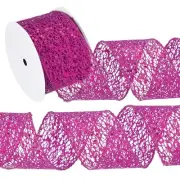 2.5"x 10Yards Sparkling Glitters Yarn Ribbon Polyester Mesh Ribbon(Dark Pink)
