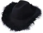 [Hcclijo] Cowgirl Hat Fluffy Feather Western Cowboy Hat for Christmas Festival Bachelorette Partydress Cap