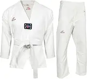 [Victorbudo USA] TEKA Taekwondo Fighter White Uniform White V-Neck Pull Over MMA Martial Arts Training Competition Free White Belt Size 00-6
