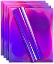 Holographic Stretchable Metallic Heat Transfer Vinyl Iridescent Pink Foil, Iron On HTV Bundle for DIY Your Own Clothes, 12x10 Inch, Pack of 5 Sheets, Eco-Friendly