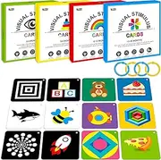 100 PCS 200 Page Black White Colorful 3D Visual Stimulation Baby Flashcard for Newborn Baby Infant Gift (4 Levels 0-36 Months, 5.5” X 5.5”)