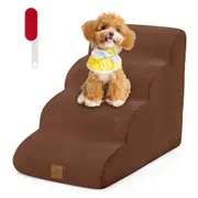 Costway 4-Tier Pet Ramp Dog Steps Stairs Non-slip Pet Ladder for Bed Sofa w/Pet Hair Remover Storage Pocket & Handle Coffee