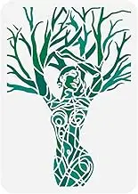 FINGERINSPIRE Tree of Life Painting Large Stencil 8.3x11.7 PET Character Spraying Reusable Minimalist Line Art Woman Pattern Wall Goddess Template in Human Shape