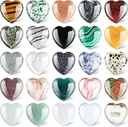 24 Pcs Natural Heart Stones Set Crystals and Gemstones Worry Stones Bulk Love Crystal 1 Inch Heart Shaped Rocks Heart Pocket Palm Stone for Stress Relief Reiki Balancing Home Decoration Yoga