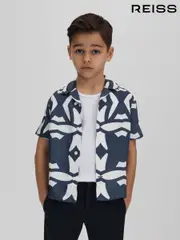 Reiss Airforce Blue/White Purkiss 9-13 yrs Printed Cuban Collar Shirt (N94931) | $80