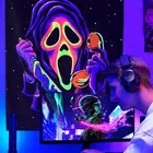 Blacklight Horror Skull Tapestry, UV Reactive Tapestries Wall Hanging, Glow in t