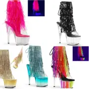Pleaser Shoes 7" Platform Pole Dancing shoes Lace Up Fringe Ankle Boots Ado1017