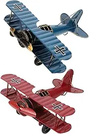 MINAOLULUS 2pcs Vintage Biplane Model Retro Metal Plane Decor for Home Office Restaurant Iron Aircraft Ornaments with Sturdy Base for Unique Themed Decoration