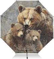 [PDZRMY] Bear Art Cute UV Protection Travel Umbrella Compact for Rain and Sun - Auto Open and Close UPF 50+ Windproof Portable 46” Sun Umbrella for Women and Men