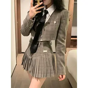 網紅炸街chic韓風學院風jk制服百褶裙兩件套裝裙女2022新款小個子